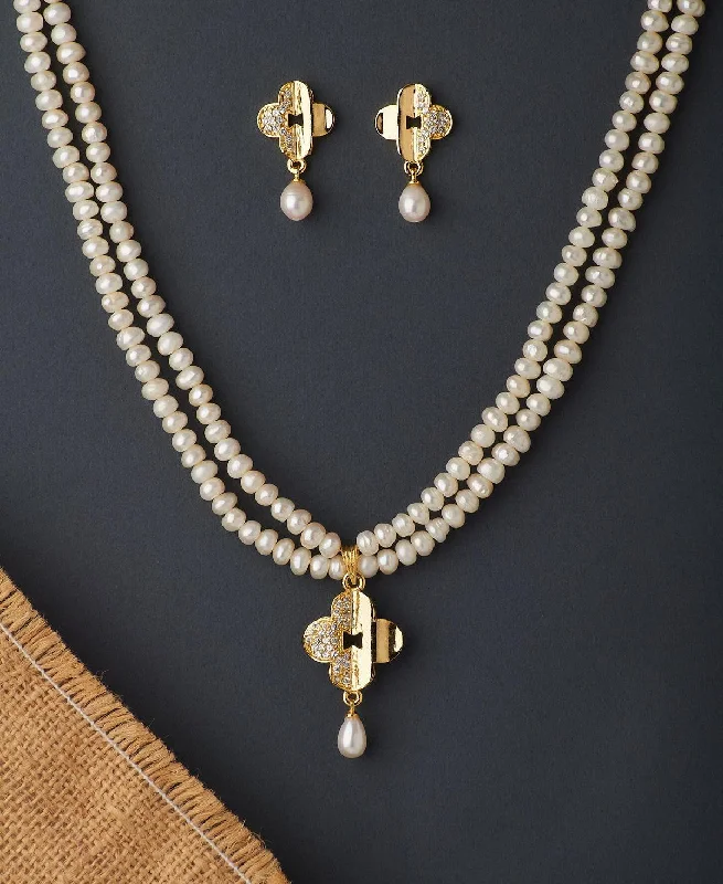 Women multi-stone necklaces -Trendy Real Pearl Necklace Set