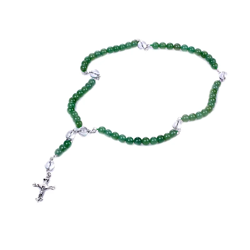 Women heart-shaped necklaces -Sterling Silver 43.68 Ct Round Green Aventurine With Crystal Quartz Necklace