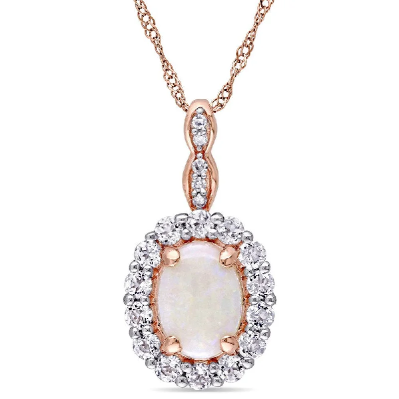 Women vintage necklaces -Miadora 14k Rose Gold Oval-cut Opal White Topaz and Diamond Accent Halo Necklace