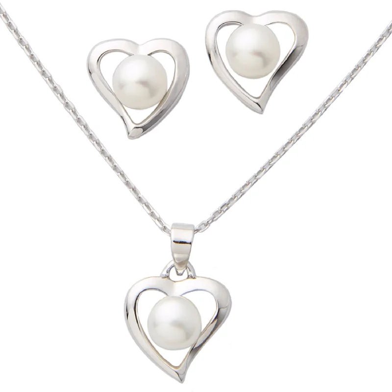 Women luxurious gemstone necklaces -Heart-Shaped Pearl Earring & Necklace Set