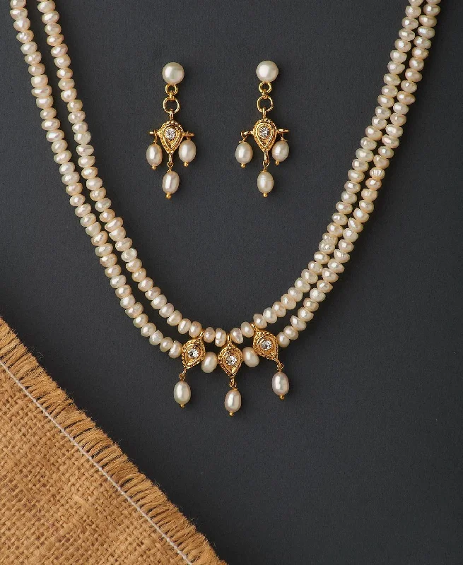 Women layered gold necklaces -Trendy Real Pearl Necklace Set