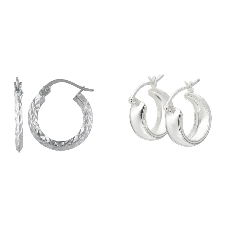 Gold earrings for women -Sterling Silver 2X18MM and 6X12MM 2-Pair Hoop Earrings Set