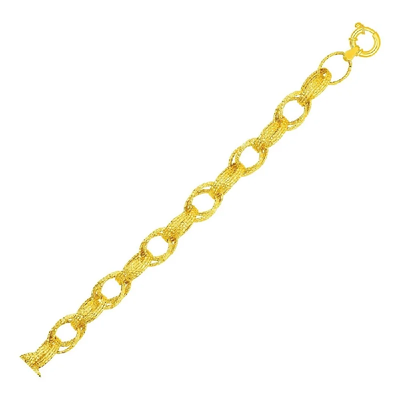 Women trendy stackable bangles and bracelets -14k Yellow Gold Textured Twisted Oval Link Bracelet