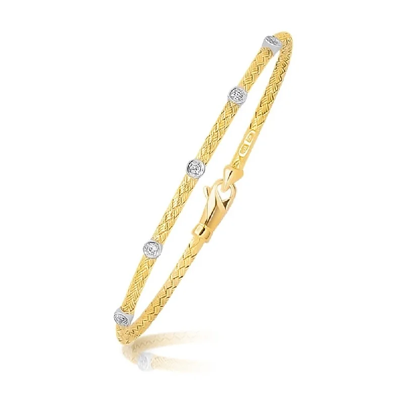 Women trendy bangles and bracelets -14k Two Tone Gold Diamond Accent Station Basket Weave Bracelet