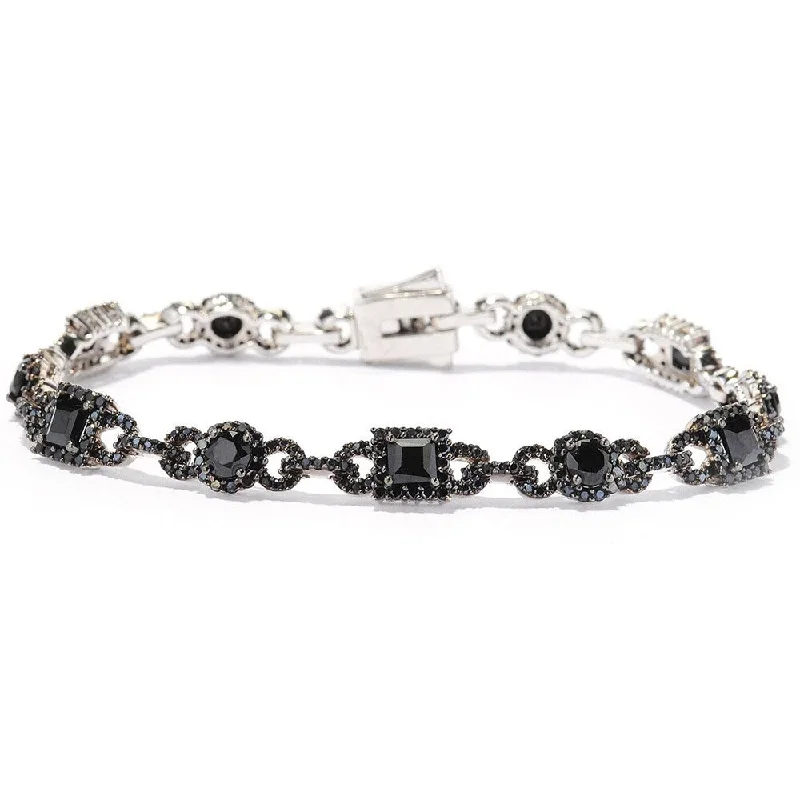 Women statement bangles and bracelets -Black Rhodium-plated Sterling Silver Black Spinel Alternating Link Bracelet