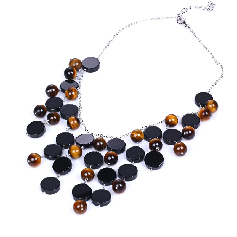 Women twist necklaces -Sterling Silver 71.80 Ct Tiger Eye & Onyx Statement Necklace