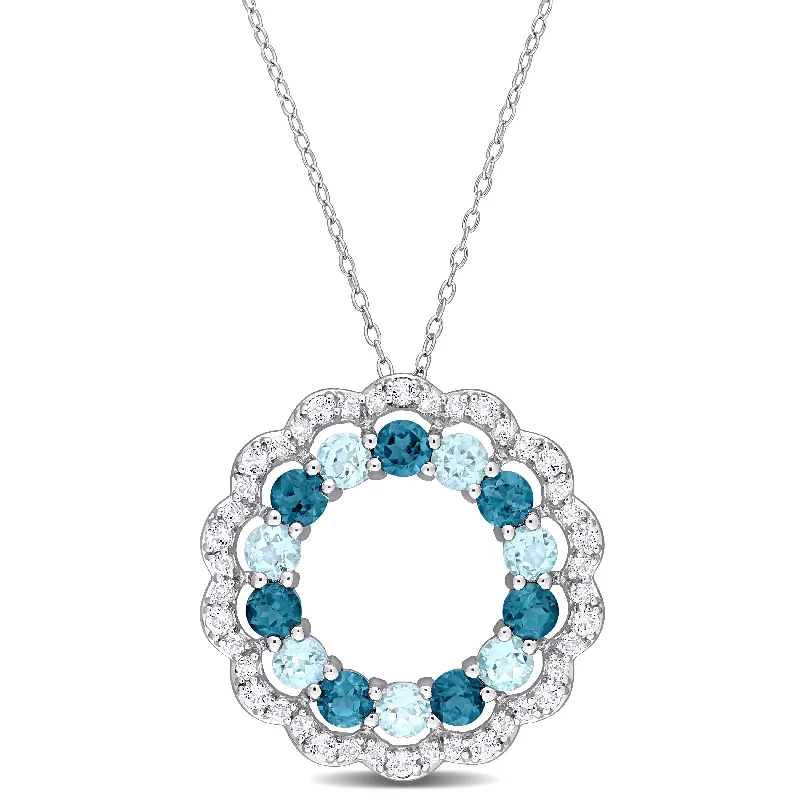 Women gold-plated necklaces -Miadora London Blue Topaz Sky Blue Topaz and White Topaz Open Circular Necklace in Sterling Silver