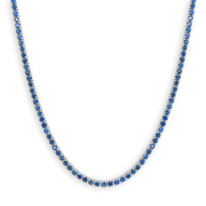 Women trendy crystal necklaces -Joelle 11 ct. Sapphire Tennis Line Necklace 14K White Gold 16-inch Inches