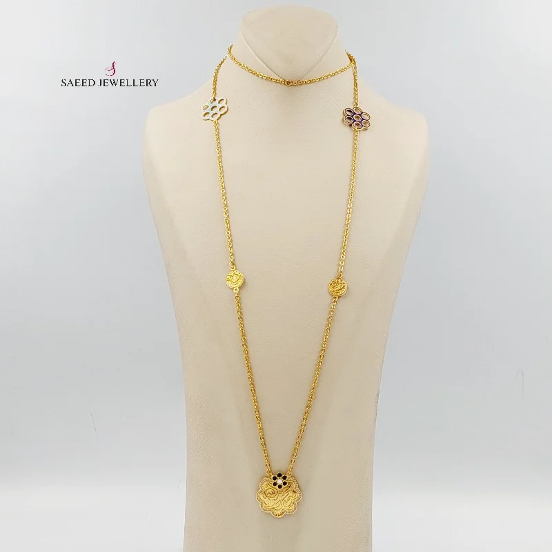 Women custom engraved necklaces -Enameled & Zircon Studded Islamic Long Necklace