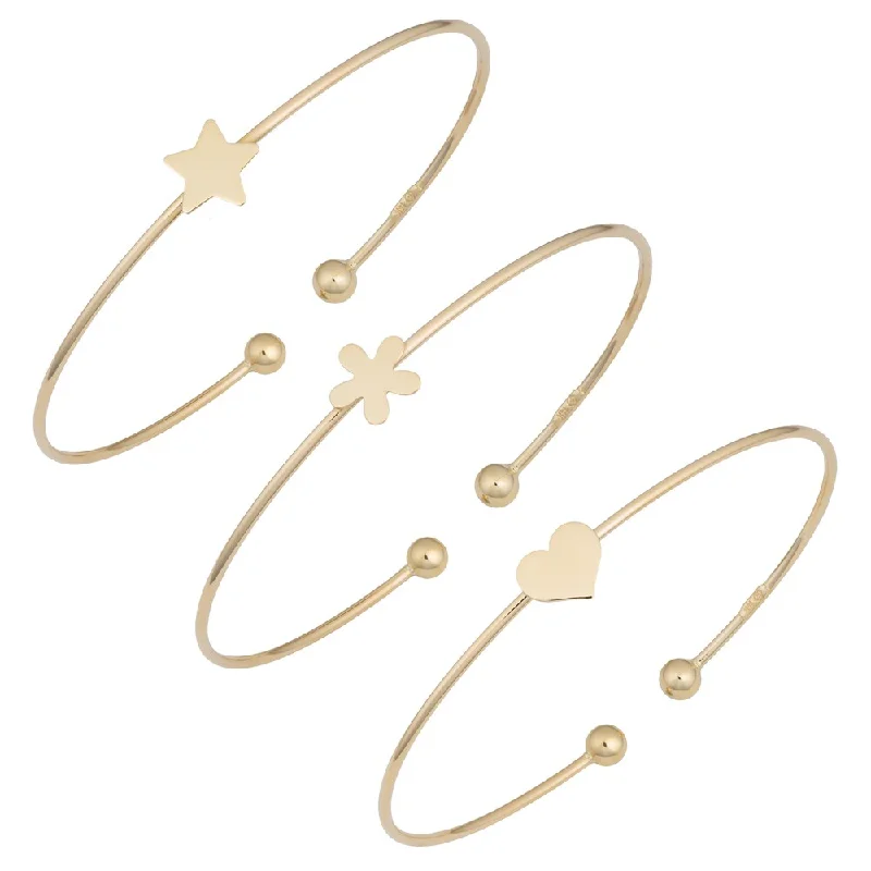 Women sleek gold bangles and bracelets -Fremada 14k Yellow Gold High Polish Cuff Bracelet (heart, flower or star)