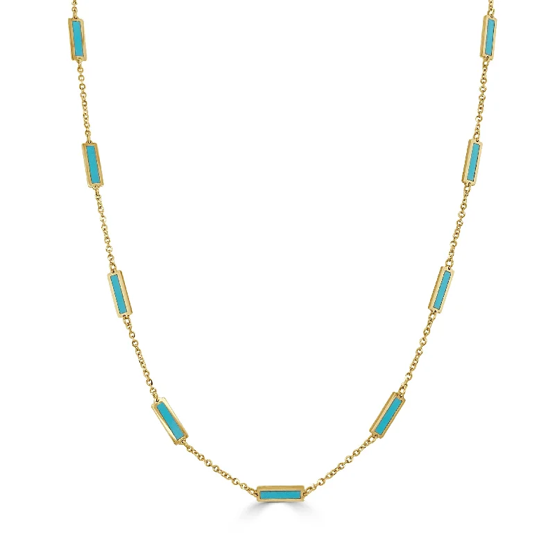 Women chunky necklaces -Joelle Turquoise Layered Bar Necklace 18 Inches - 14K Gold Turquoise Necklace