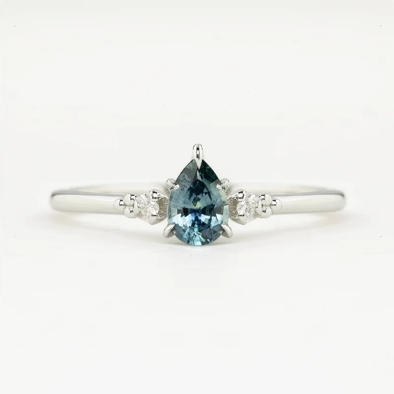 Women handmade engagement rings -Estel Ring Blue Montana Sapphire Ring, 14k White Gold