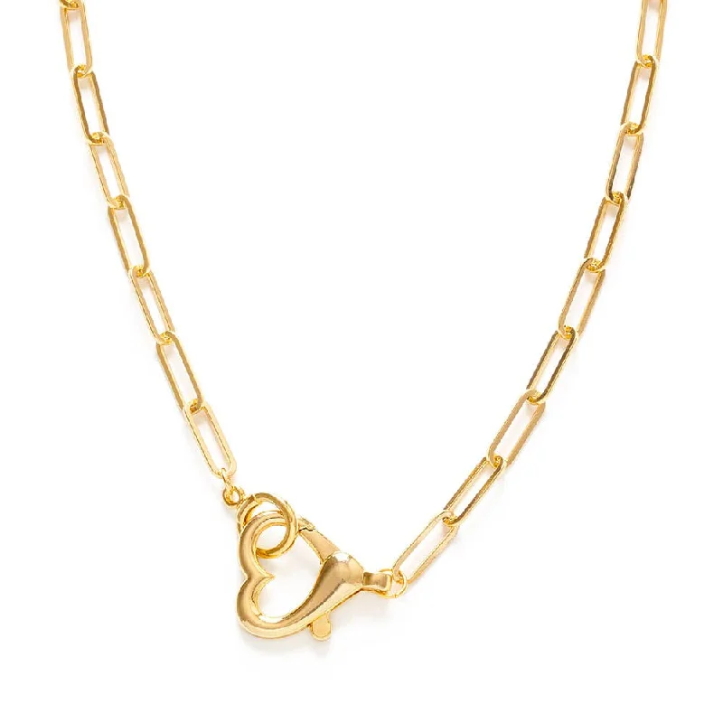 Women heart-shaped necklaces -Heart Clasp on Paperclip Chain Necklace