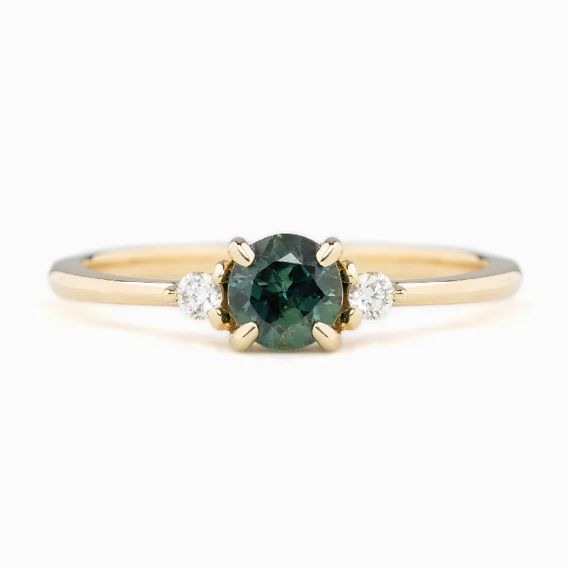 Women gold engagement rings -Emilie Ring 5mm 0.60ct Blue green Queensland Sapphire 14K Yellow Gold