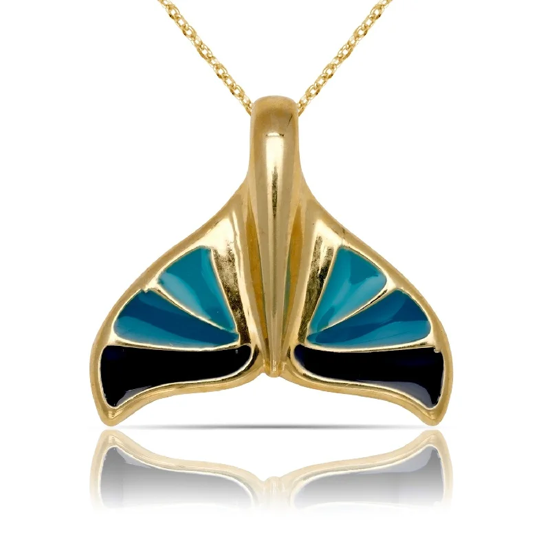 Women personalized diamond necklaces -Curata 14K Yellow Gold 18" Shades of Blue Enamel Whale Tail Pendant Necklace Necklace