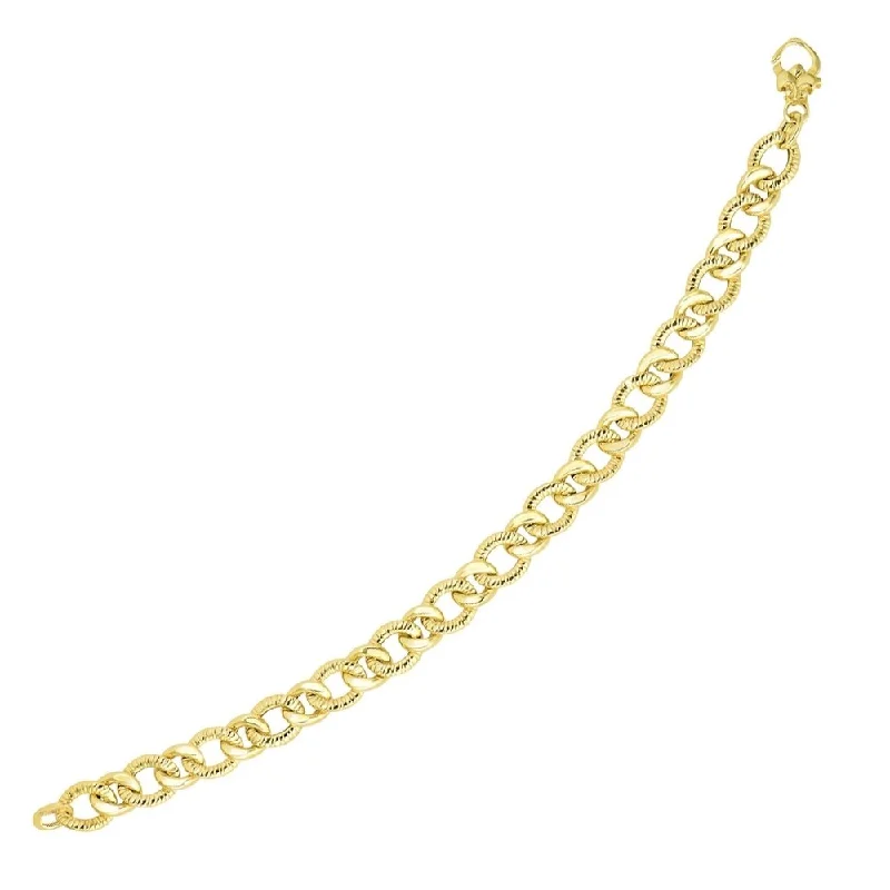 Women gemstone bangles and bracelets -14k Yellow Gold Curb Chain Design with Diamond Cuts Bracelet