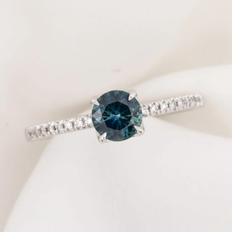 Women infinity charm engagement rings -Maria Ring 0.75ct Blue Green Montana Sapphire, 14k White Gold (One of a kind)