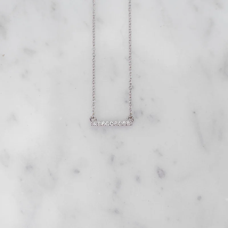 Women silver pendant necklaces -Petite Diamond Bar Necklace | 14-Karat