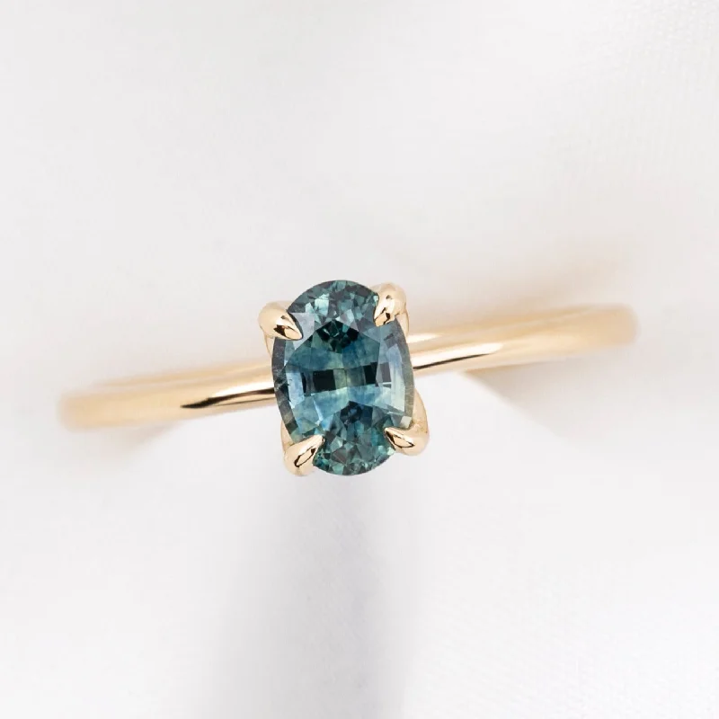 Women gemstone engagement rings -Sara Ring 0.85ct Blue Green Montana Sapphire, 14k Yellow Gold (One of a kind)