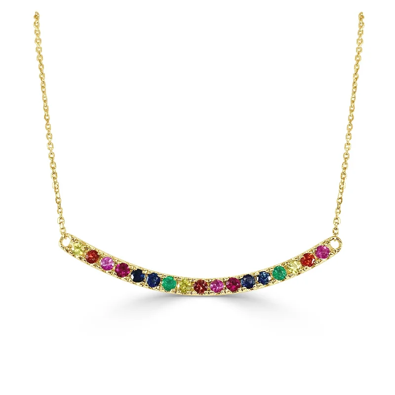 Women gold-plated necklaces -Joelle Bar Necklace Rainbow Sapphire 14K Yellow Gold