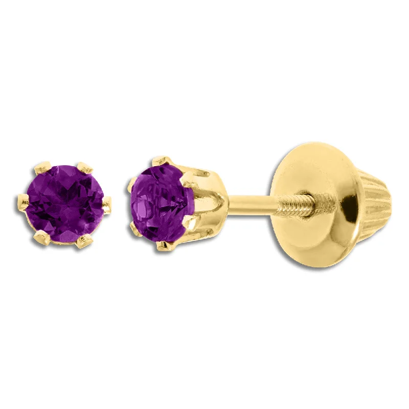 Women custom-made earrings -Kiddie Kraft 14KT Yellow Gold Round Amethyst Childrens Birthstone Stud Earrings