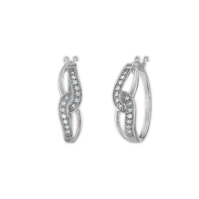 Women cubic zirconia earrings -1/4 CTW Diamond Fashion Hoop Earrings in Rhodium Plated Sterling Silver