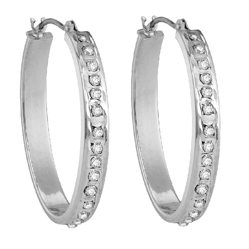 Women crystal earrings -Diamond Fascination 14KT White Gold 21X26MM Diamond Accent Hoop Earrings