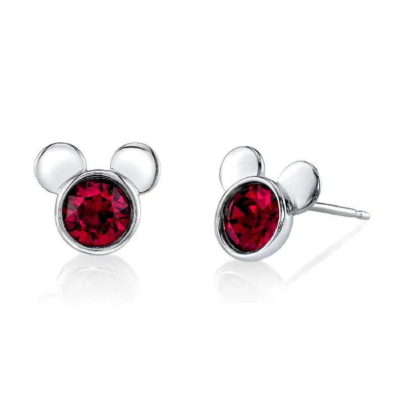 Women gold stud earrings -Disney Sterling Silver Round Crystal Birthstone Mickey Mouse Stud Earrings