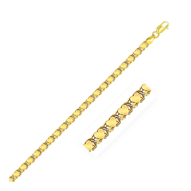 Women chic cuff bangles and bracelets -3.3mm 14k Yellow Gold Heart Bracelet