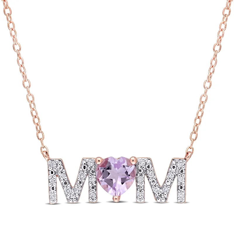 Women matching necklace sets -Miadora Heart Rose de France and 1/10ct TDW Diamond "MOM" Necklace in Rose Plated Sterling Silver