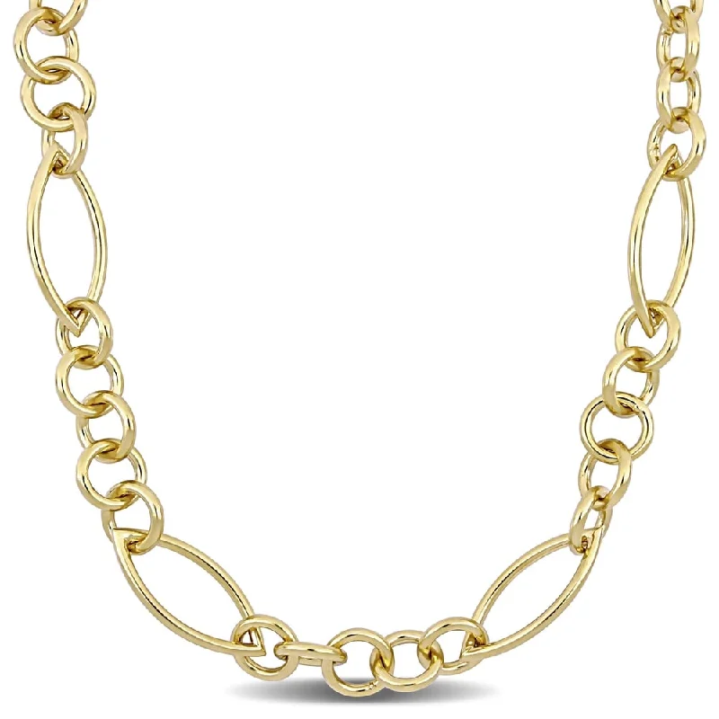 Women stacked necklaces -Miadora Yellow Plated Sterling Silver 22-Inch Oval Link Station Necklace