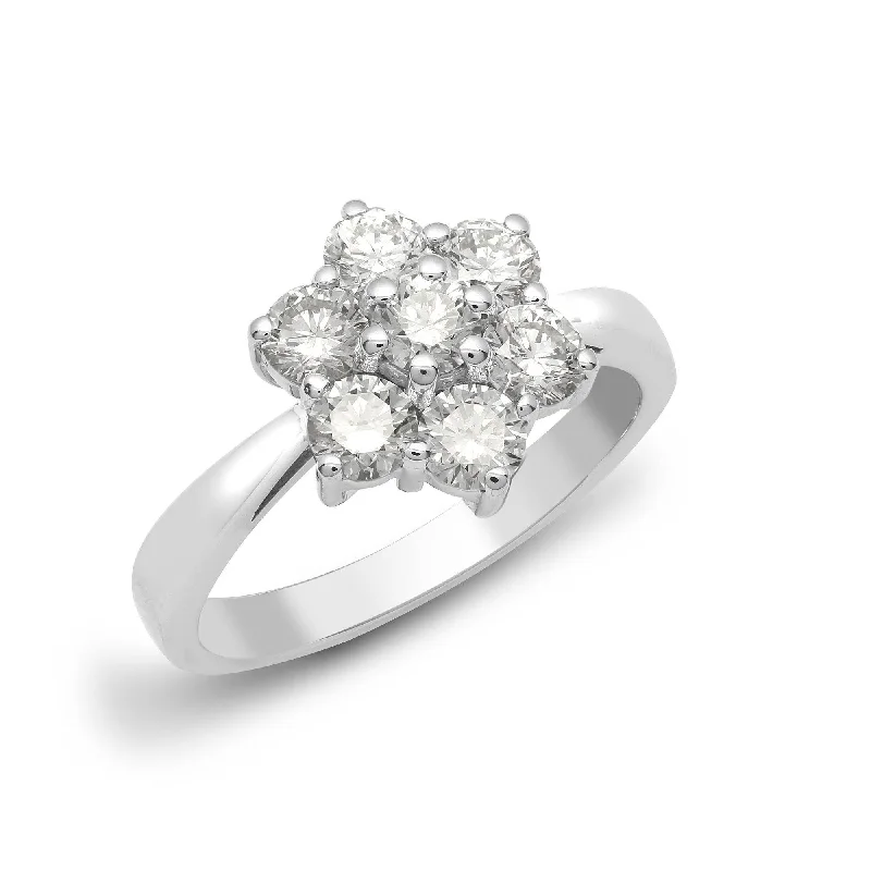 Women simple engagement rings -18ct White 2.00ct Diamond 7 Stone Cluster Ring