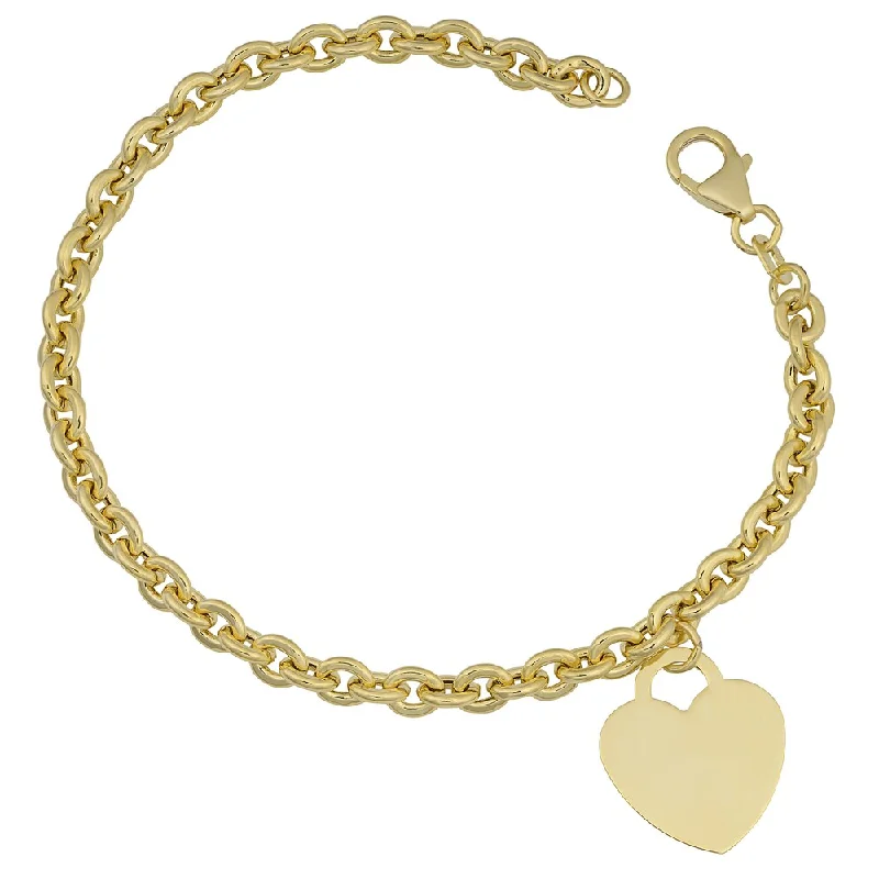 Women adjustable bangles and bracelets -Fremada 14k Yellow Gold Heart Charm on Rolo Link Bracelet (7.25 inches)