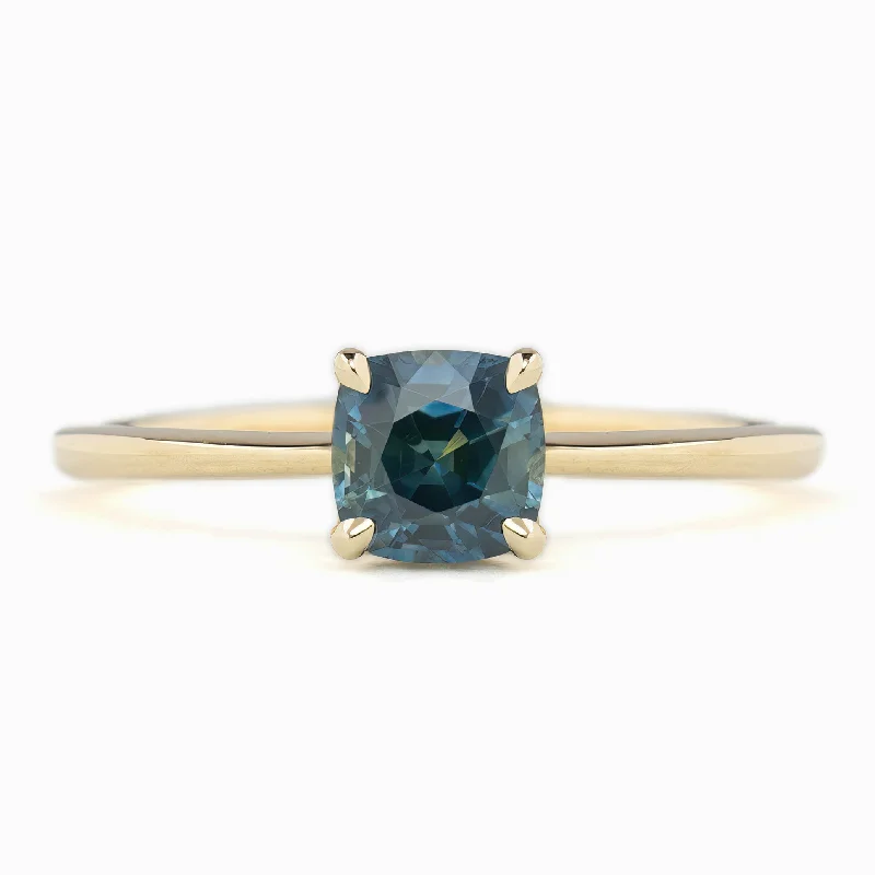 Women simple engagement rings -Sara Ring 0.81ct Teal Blue Montana Sapphire, 14K Yellow Gold (One of a kind)