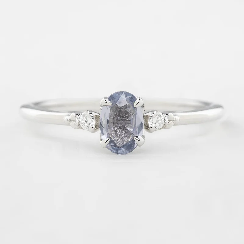 Women stackable engagement rings -Estel Ring - 6x4mm 0.40ct Unheated Blue Sapphire, 14k White Gold