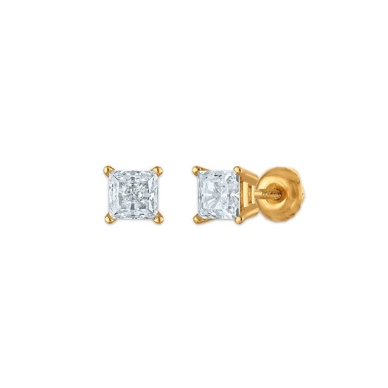 Women vintage gold earrings -EcoLove 1/2 CTW Lab Grown Diamond Princess Cut Stud Earrings in 10KT Yellow Gold