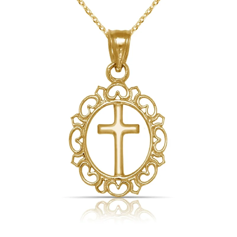 Women layered necklaces -Curata 14K Yellow Gold 18" Heart Framed Cross Medal Pendant Necklace Necklace