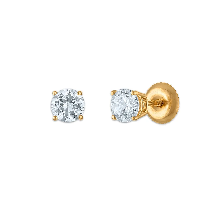 Women vintage gold earrings -EcoLove 1 CTW Lab Grown Diamond Stud Earrings in 10KT Gold