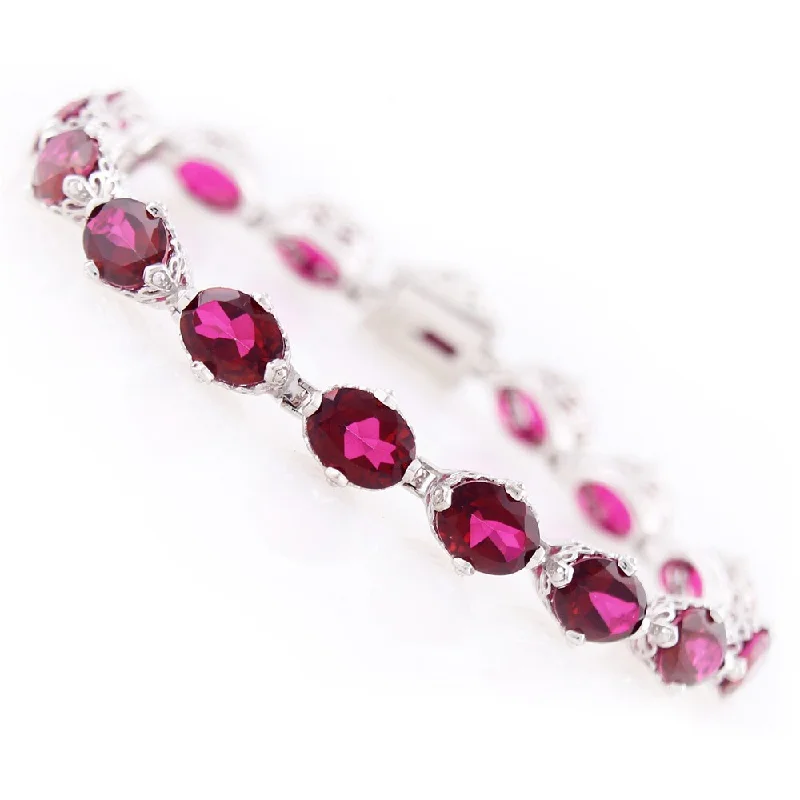 Women colorful gemstone bangles and bracelets -Platinum Over Sterling Silver Ruby Red Topaz Tennis Bracelet