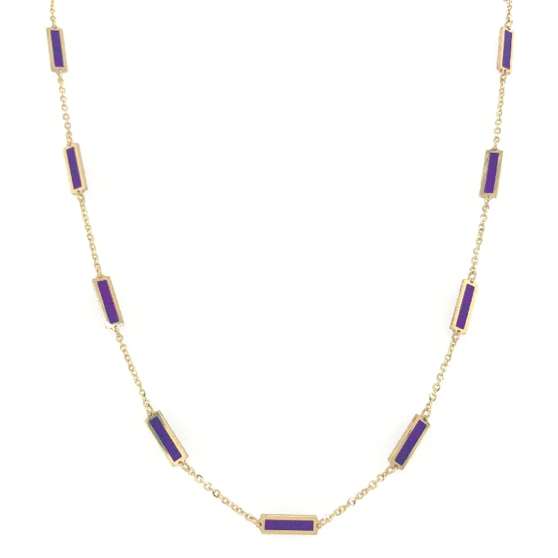 Women simple necklaces -Joelle Amethyst Layered Bar Necklace 18 Inches - 14K Gold Amethyst Necklace