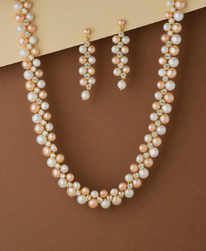 Women layered necklaces -Ravishing Real Pearl Necklace Set