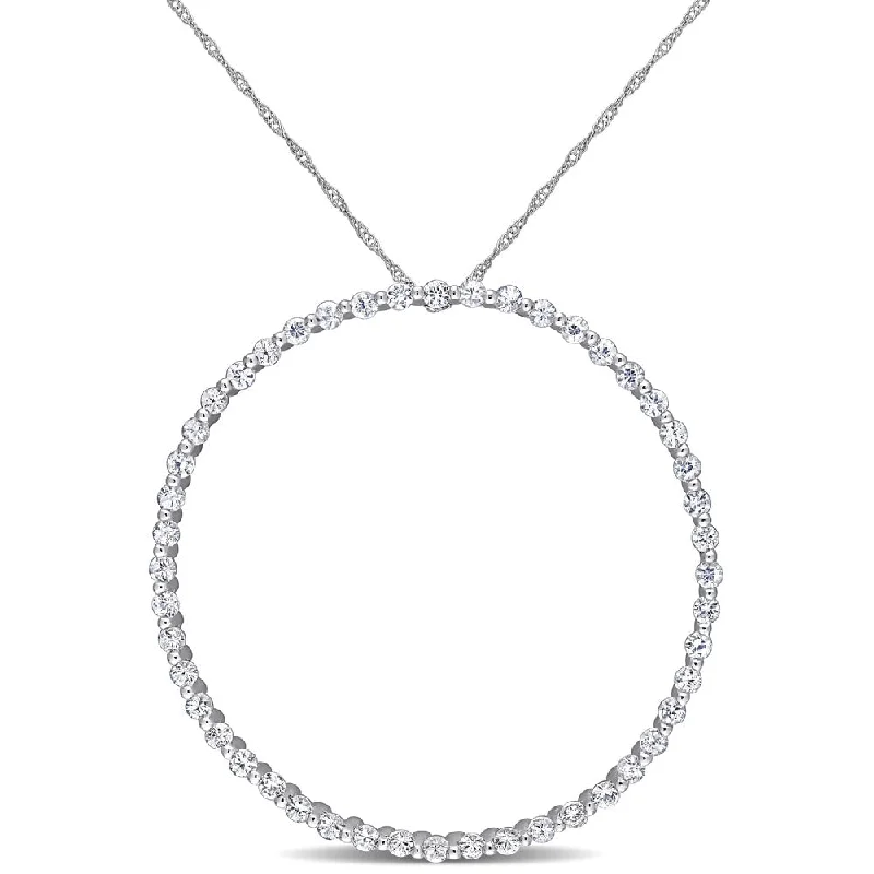 Women cubic zirconia necklaces -Miadora 10k White Gold White Sapphire Circle of Life Necklace