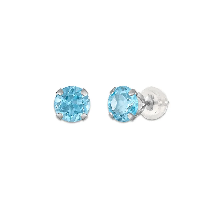 Gold earrings for women -Blue Topaz Birthstone Stud Earrings in 10KT Gold