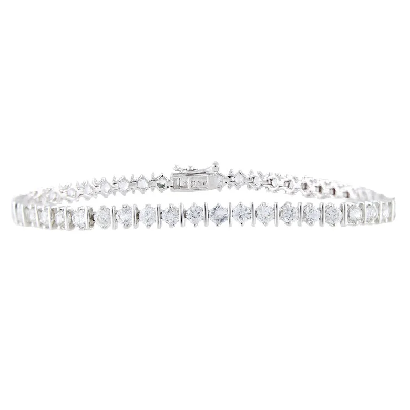 Women minimalist bangles and bracelets -Sterling Silver Round White Zircon Tennis Bracelet