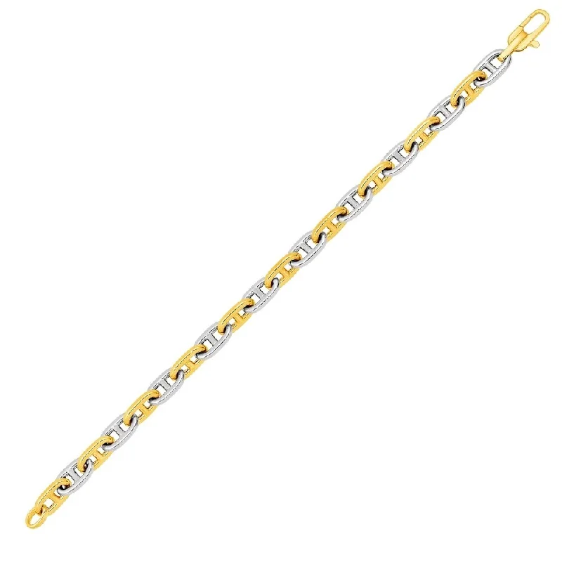 Women floral charm bangles and bracelets -14k Two-Toned Yellow and White Gold Mariner Link Bracelet