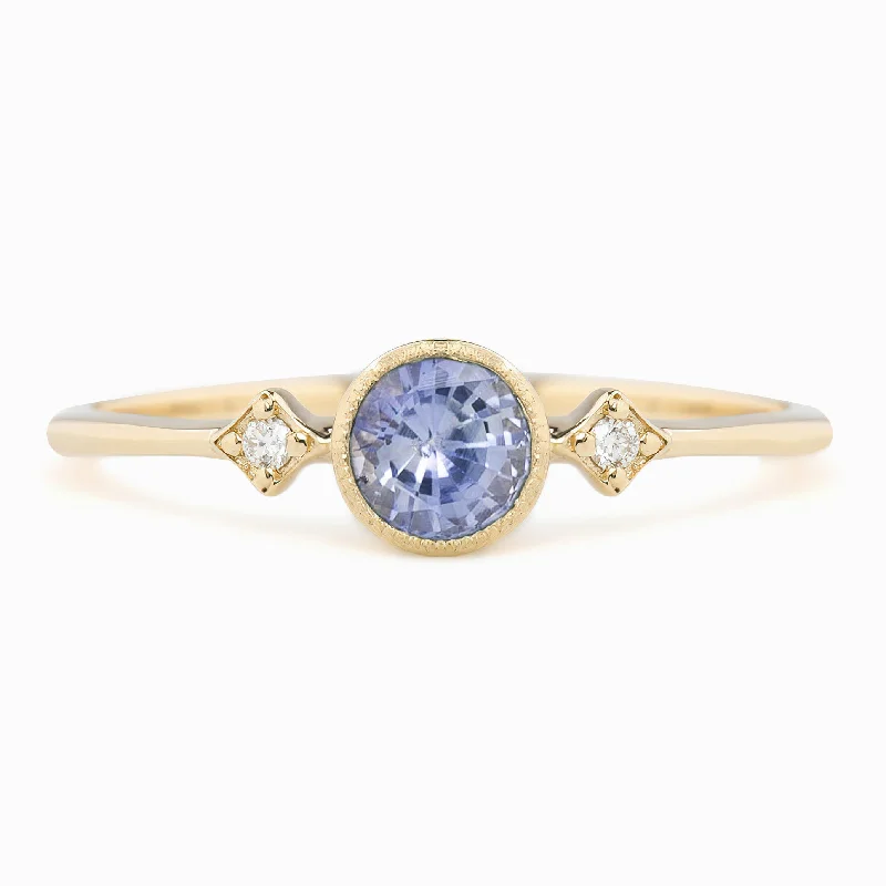 Women colorful engagement rings -Star & Moon ring - 4.5mm 0.45ct Ceylon Blue Sapphire