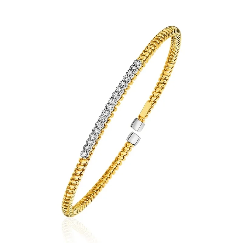 Women silver bangles and bracelets -14k Yellow Gold and Diamond 3mm Flexible Bangle Bracelet