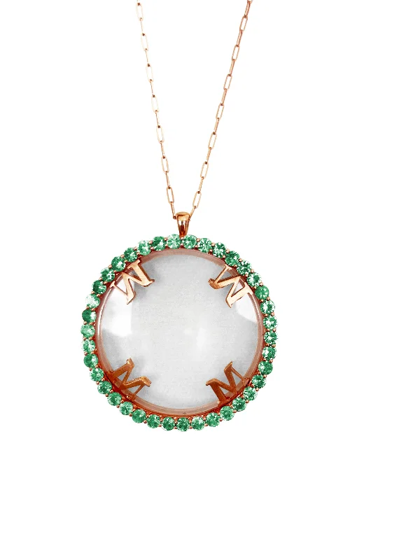 Women silver pendant necklaces -Magnifique Necklace Rose Gold with Emerald