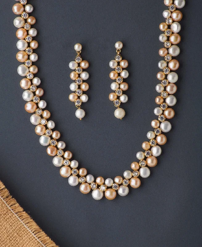 Women gemstone studded necklaces -Ravishing Real Pearl Necklace Set