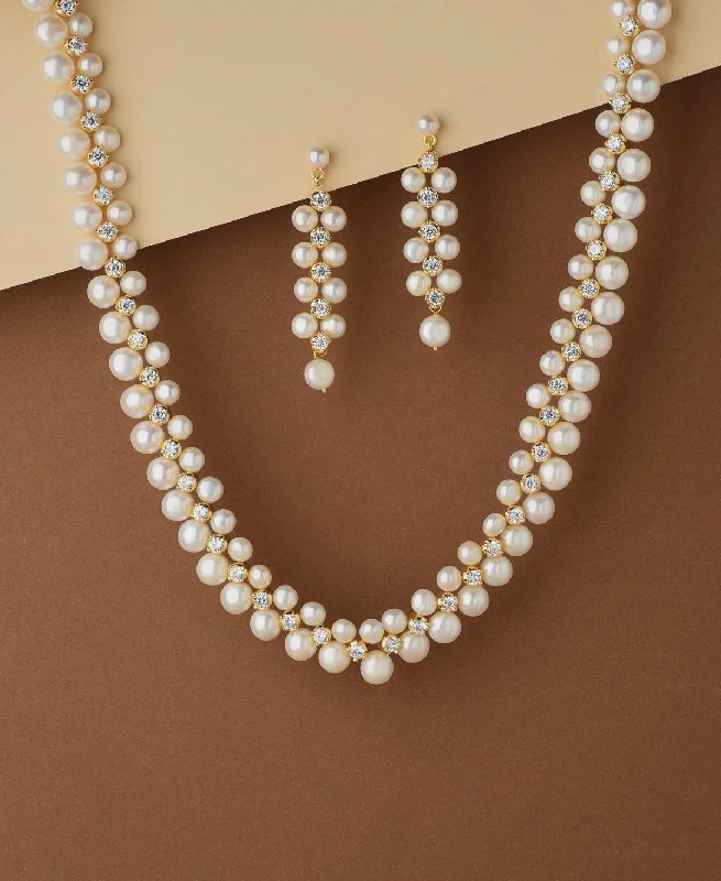 Women chain necklaces -Ravishing Real Pearl Necklace Set